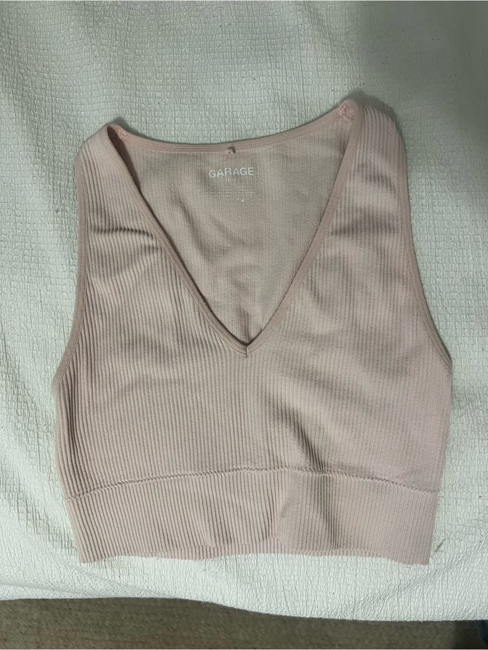 Garage Pale Pink Ribbed V-Neck Cropped Tank
